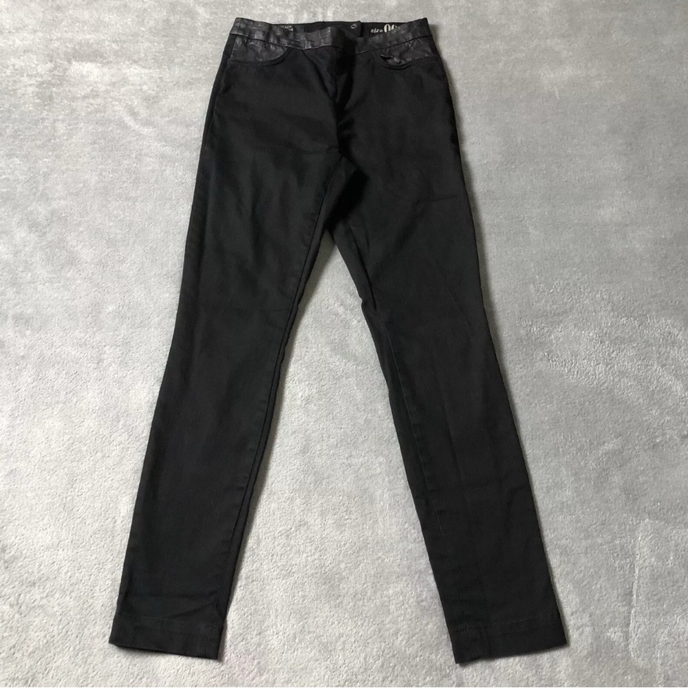 J Crew Dannie Jeans Black Mid Rise Faux Leather Trim Womens Size 00 Zip Detail